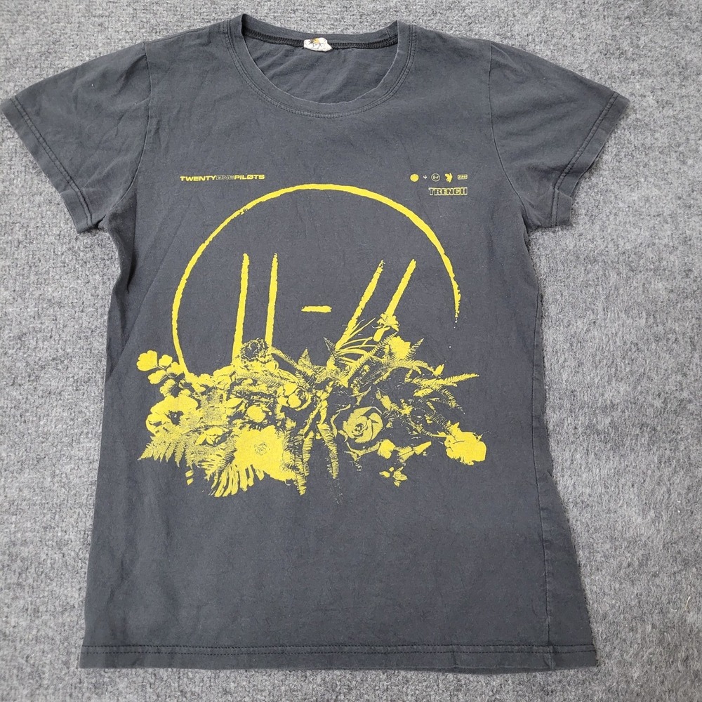 Twenty One Pilots Shirt Womens XL Black Trench Album Floral Graphic Tee Short